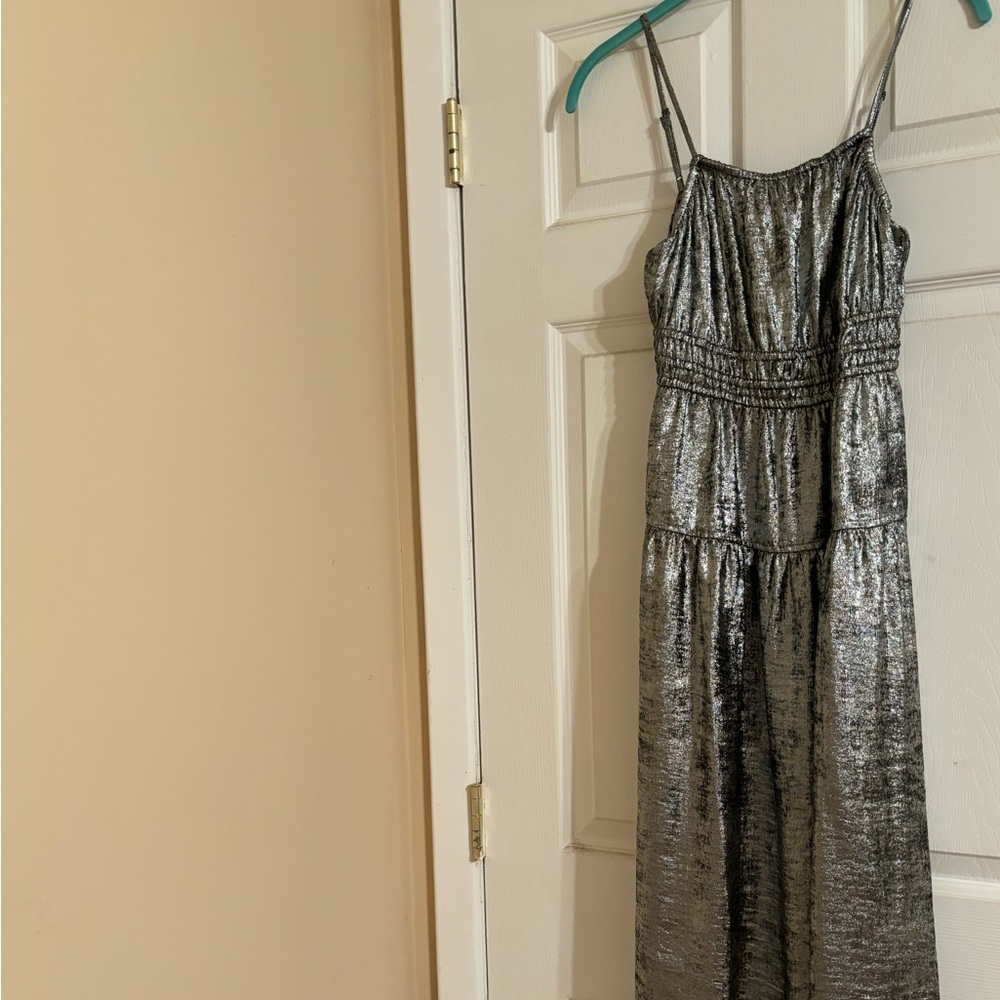 silver dress old navy Sale! New Old Navy Metallic Silver Pewter Tiered Dress w/ Spaghetti Straps